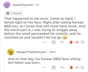 Korean BBQ face-sitting fart fetish from korean femdom face sitting