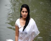 Anushka Shetty navel in white transparent saree from anushka shetty photos in xx