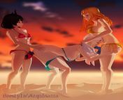 Beach lesbian threesome from hentai lesbian threesome
