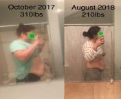 F/30/57 [310lbs &amp;gt; 210lbs = 100lbs] ( 10 Months ) Just hit the 100Lbs milestone! Cant wait to get under 200lbs for the first time since high school. Such a long but great journey! [NSFW] from first time sex small school gi