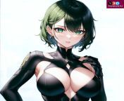 Beautiful green haired girl in seductive suit from girl in hazmat suit