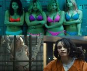 You&#39;ve been sent to jail and are forced to share a cell with and be dominated by either the Spring Breakers or Suicide Squad. Assume they start off with the clothes in the pic but they can strip more if they choose. (names in comments) from pavlina off with the hearts