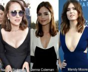 Would you rather... (1) Doggystyle anal with Natalie portman and cum on her face, (2) Eat out Mandy Moore pussy till she squirts on your face, (3) Passionate missionary pussyfuck with Jenna Coleman and cum on her stomach? from ballbusting strip game with wife handjob and cum on body