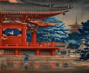 Tsuchiya Koitsu - Rain At Asakusa Kannon Temple (1933) from asami tsuchiya