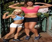 Mikayla Miles showing little Blondie what real amazonian muscle looks like. from mikayla miles tiny texie