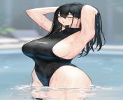 big tits girl in pool from 18 cartoon ditective 007 big tits