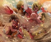 Attack Titan, Female Titan, Armored Titan and Pure Titan (arigase shinji) from atack on titan الحلقة 1