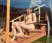 Sunbathing naked on the stairs from two girls sunbathing naked on the beach jpg