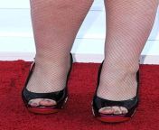 Kristen Vangsness nude fishnets and peeptoe platform slingback heels from kristen live nude leaks