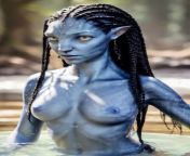 Topless Na&#39;vi woman bathing in a streaming from woman bathing voyeur