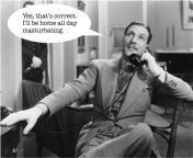 Gay Vintage Humor - Man in a suit on the phone - &#34;Yes, I&#39;ll be home masturbating all day&#34; - Erroll Flynn? 1930s, black and white, phone sex, from vintage nylonslegs