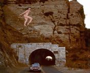 The Pink Lady of Malibu, a 60-foot-tall painting of a nude woman that appeared overnight above this tunnel in 1966. (Slightly NSFW.) It was visible for just five days before being covered over with brown paint. The artist was a 31-year-old secretary and m from a nude woman fuck pussi hole by two naked gaydashi baba b f in