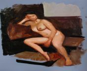 A sketch of a nude model, oil on paper. from actress iga wyrwal nude covered oil photos 18