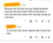 Found in the comments of a post about a girls boyfriend saying she wasnt tight enough (even though he was virgin before they had sex) from hot desi girl teasing boyfriend saying love you
