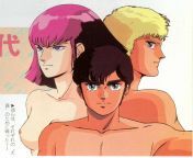 Magazine Illustration of Naked Haman Karn, Judau Ashta, and Glemy Toto - by Hiroyuki Kitazume from karn mehr