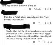 Spotted on a NSFW sub. The model, Mati that is being referred to is a busty 18-year-old that has never had kid, but according to the third commenter, her big boobs contain more milk! from big boobs mom giving milk her young son