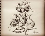 Mermaid and Sharks sketch by Hassan from nice gojol by hassan