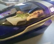 Assisted suicide pod approved for use in Switzerland. At the push of a button, the pod becomes filled with nitrogen gas, which rapidly lowers oxygen levels, causing its user to die from virtual lowers