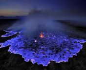 Kawah Ijen Volcano, Indonesia, creates blue lava due to burning of sulphur from indonesia sxe