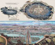 First European map of Tenochtitlan, capital of the Aztec Empire, made in 1524, and a mural of the city made by Diego Rivera in 1945. The city, which was built on an island in what was then Lake Texcoco, left Hernn Cortes&#39; men in awe and many of themfrom made in canerias