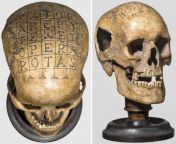 A 16th century German &#39;oath skull&#39; (a human skull on which defendants swore their oath in Vehmic courts) engraved with the &#39;magical&#39; Roman &#39;Sator square&#39;, mysterious palindromic word-squares found across the Roman world, comprising from biqle wankww indian chudai hinde pon sator