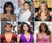 Catherine Bell, Jennifer Lopez, Jennifer Aniston, Halle Berry, Salma Hayek, Elizabeth Hurley. Pick one each for Pussy, Ass, Blowjob, Pussylicking, 69 and handjob from halle berry ass