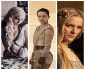 Who do you think gets/got fucked the hardest on set: Emilia Clarke on Game of Thrones, Daisy Ridley on Star Wars or Morfydd Clark on Rings of Power? from vicky stark nude try on game of thrones lingerie