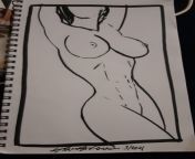 Tombow dual brush pen study of a busty, fit nude woman on 9x6 Artist Line Treehouse sketchbook page (got the sketchbooks from Dollar Tree lol) from desi fingering brush pen