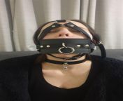 Good girls get presents!! New collar and mask. Mask is on loosely for non-verbal safeword training. Will post a video of her silently cumming in this tonight. Might also make her pee. from rajsi verma new thressome video of her paid app