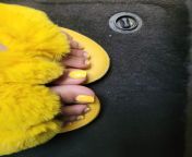 Yellow toesies in yellow fuzzy slippers ??? from college in yellow