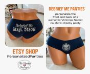 Debrief Me Personalized Military Rank and Name blue authentic Victorias Secret No Show Cheeky Panty with rank insignia on front from miss rank