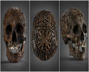 This Tibetan carved skull, believed to be 300 years old, is completely covered with figures and symbols that seem to hold some sort of religious significance.Nobody knows who carved the skull, or the identity of the person to whom the skull once belonged. from desafiei o leo skull vou beber a porra na taça