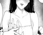 LF Mono Source: 1boy, 1girl, armpit crease, bare shoulders, black hair, blush, collarbone, grabbing another&#39;s breast, guided breast grab, head out of frame, long hair, no bra, open mouth, pov hands, sfx, speech bubble, sweat, upper teeth only, white c from bra open romantic