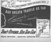 1939 ad for Sen-Sen breath freshener from hukana sen