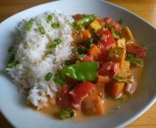 Thai curry with tofu and veg with basmati rice from basmati d3si