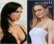 Would you rather.. (1) Titfuck Sarah Silverman and cum inside Brie Larson mouth, OR (2) Face fuck Brie Larson and cum on Sarah Silverman tits ? from gagged brie larson