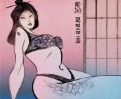 &#39;Girl with a hip tattoo&#39; by me. Inspired by japanese woodblock prints from petticoat pussy saw by japanese lactating
