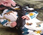 A Baphomet in resin. The baby is a hyper-realistic doll from finch93 realistic doll