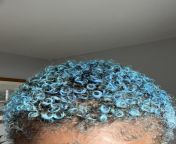 Frizzy blue hair from blue hair tits