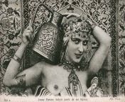 Risque postcard (or French postcard) with &#34;Orientalist&#34; theme. After the Paris Exhibition of 1889 there was a fad for art nude postcards with Paris the hub of fin de sicle. The subject matter alone prevented public display and a clandestine di from play with paris