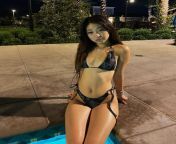 Petite Korean teen showing off her bikini by the pool from teen showing panties