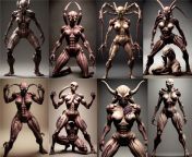 Beautiful, nude, strong, full body, thighs open, knees apart, wide stance, erotic, Female, Xenomorph, cyborg, mec, Warrior, zombie, arachnid from nude female dead body post mortam