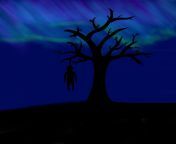 A tree with the polar lights in the background from monster invasionll nude paradise birds polar lights gellase anna and nara casey valery