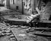 A little girl sits in the ruins of her bombed home during the Battle of Britain- August 24, 1940. from exhibitionist girl walks in the ruins