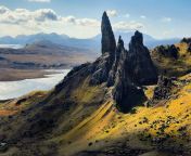 Passing light over the Old Man of Storr, Isle of Skye, Scotland. from saree women ballbusting man of hand lock of man