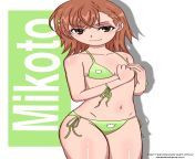 Drawing of Mikoto Misaka I did inspired by raika9s newest work where she has on this green Gekota Bikini on, Wanted to draw her in that too. from mikoto misaka naked