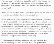 I thought 3 things reading this: First, That a weird transition to no ugly girls to bathing a girl. Secondly, bathing someone while there sleeping is creepy. Last, how thoughtful of him to buy her clothes. from pan girls nude bathing on