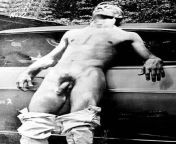 Gay Vintage Porn - &#34;Nah, man, no such luck - standing in front of my car does nothing for me...&#34; Thin man with a flaccid cock leaning up against a beat up car with his pants down - black and white photo - 1950s? from korian gay actor porn photo