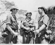 Malayan Emergency. Sungai Siput, Perak. July 1958. Three soldiers of 6 Platoon, B Company, 3rd Battalion, Royal Australian Regiment (3RAR), who were involved in an ambush on 3 July 1958, which resulted in the death of one Communist Terrorist (CT). (640 xfrom rogol tepi sungai