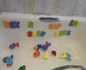 Was teaching my 8month old how to spell using bath toys! Was very challenging with some missing letters and only one of each! from bhabhi bath tit was